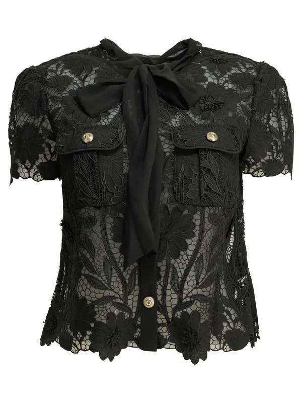 Lace Blouse Shirts Black - Self-Portrait