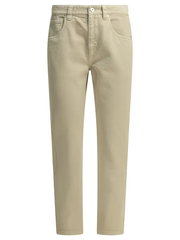 Straight Shiny Bartck Jeans Beige - Brunello Cucinelli