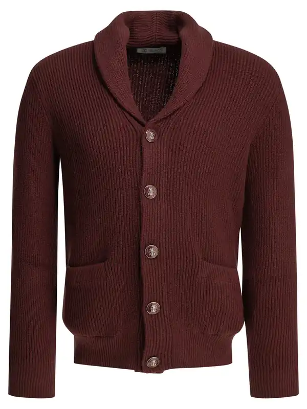 Cotton Cardigan Knitwear Bordeaux - Brunello Cucinelli
