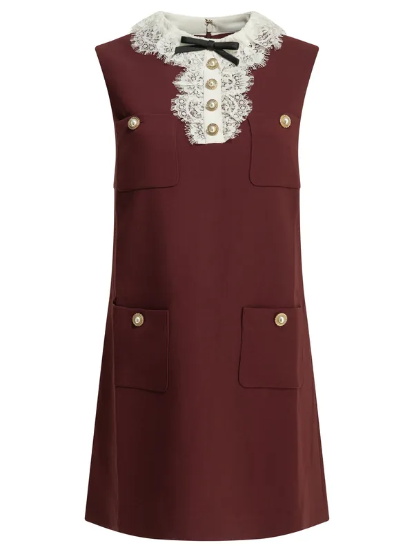 Short Dress With Lace Detail Dresses Bordeaux - Self-Portrait
