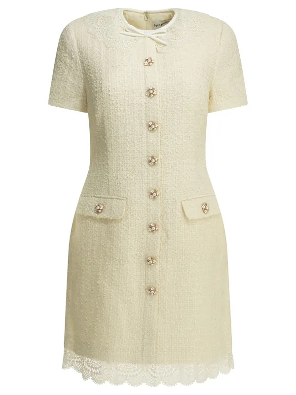 Short Dress With Lace Details Dresses White - Self-Portrait