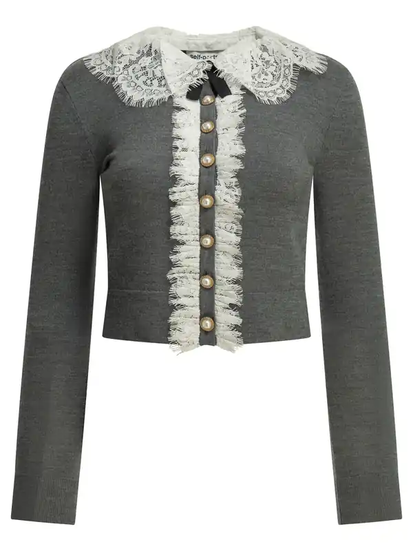 Sweater With Lace Collar Knitwear Grey - Self-Portrait