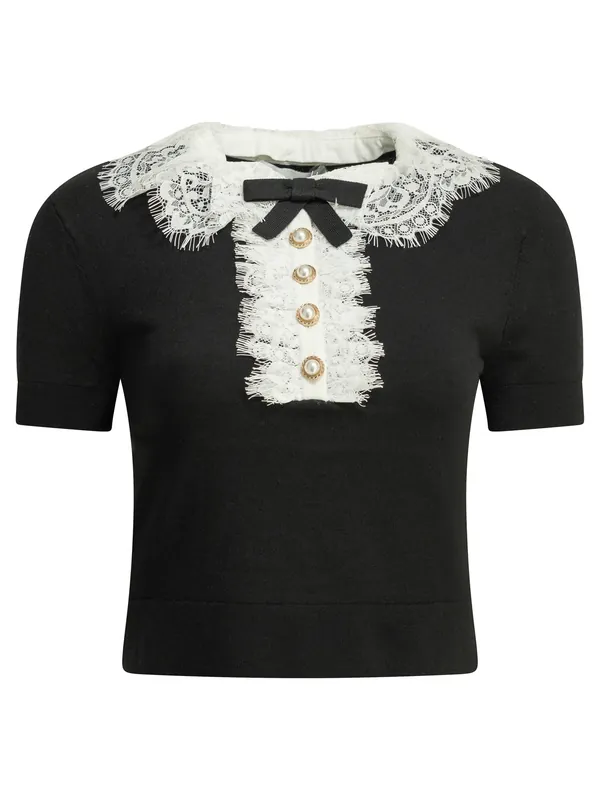 Sweater With Lace Collar Knitwear Black - Self-Portrait