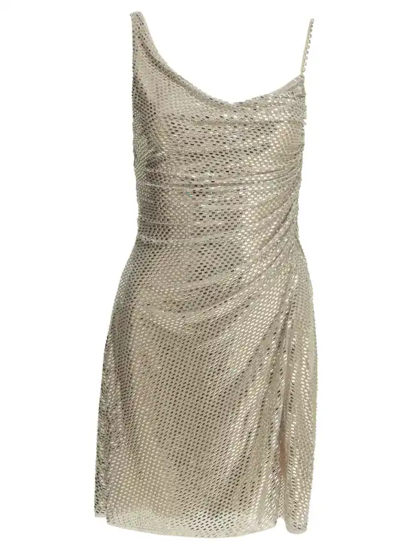 Short Dress With Rhinestones Dresses Silver - Self-Portrait