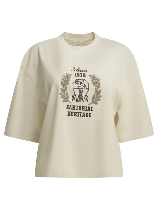 Crew-Neck T-Shirt With Logo T-Shirts Beige