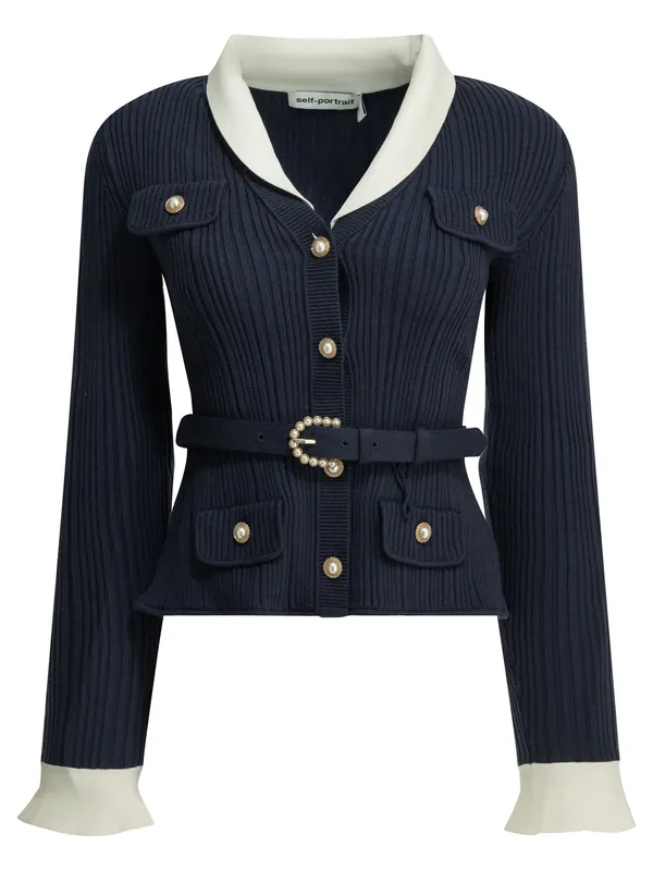 Woven Knit Cardigan Knitwear Blue - Self-Portrait