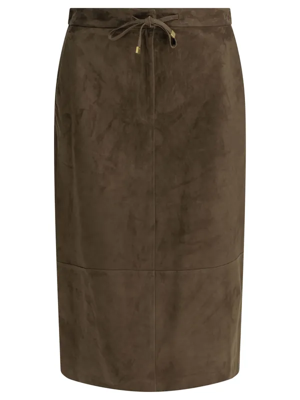 Suede Leather Midi Skirt Skirts Brown - Max Mara S