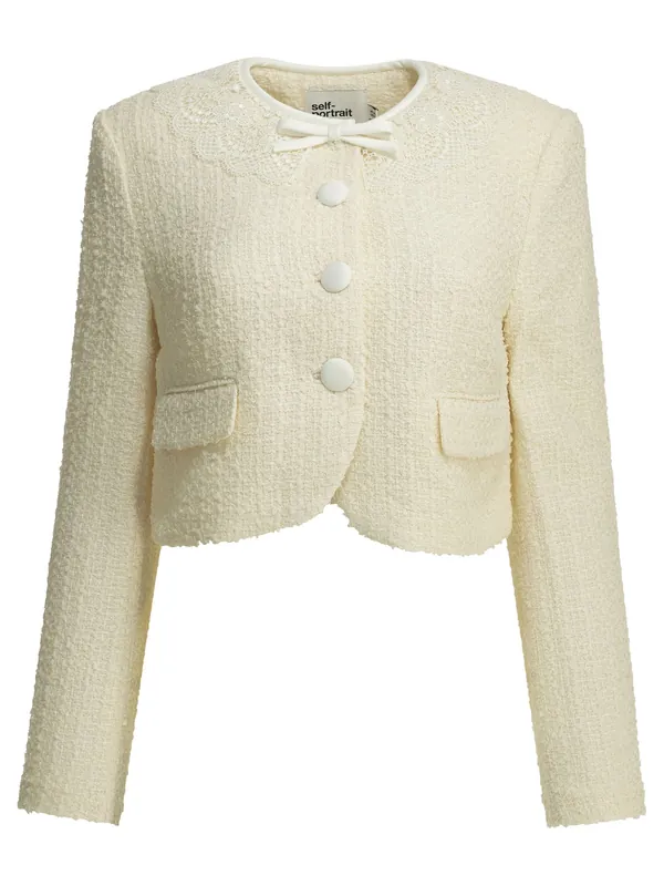 Bouclé Blazer With Lace Details Jackets And Coats White - Self-Portrait
