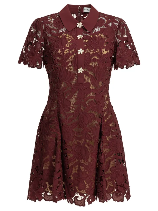 Short Lace Dress Dresses Bordeaux - Self-Portrait