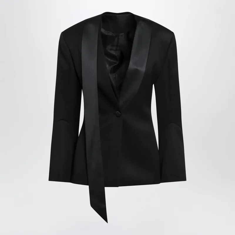 Black Virgin Wool Tuxedo Jacket With Satin Lapels - The Attico