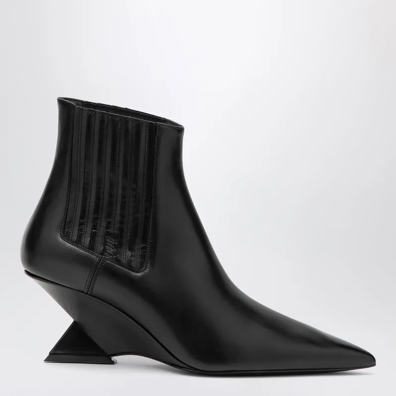 Cheope Wedge-Heel Ankle Boots In Black Calfskin