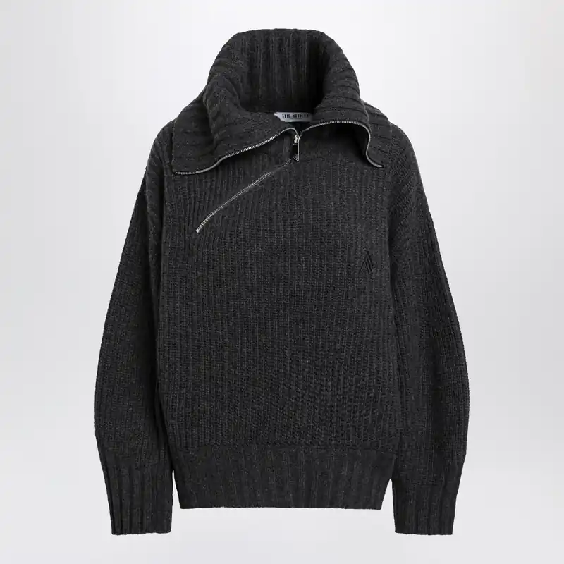 Dark Grey Wool And Cashmere Sweater With Zip - The Attico