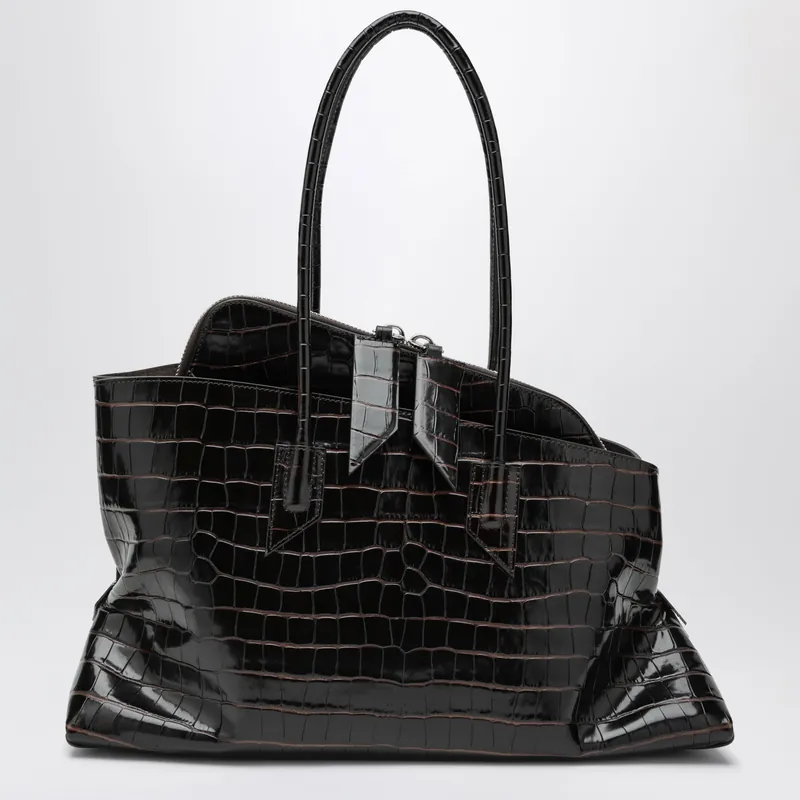 La Passeggiata Medium Bag In Coffee Crocodile-Print Leather