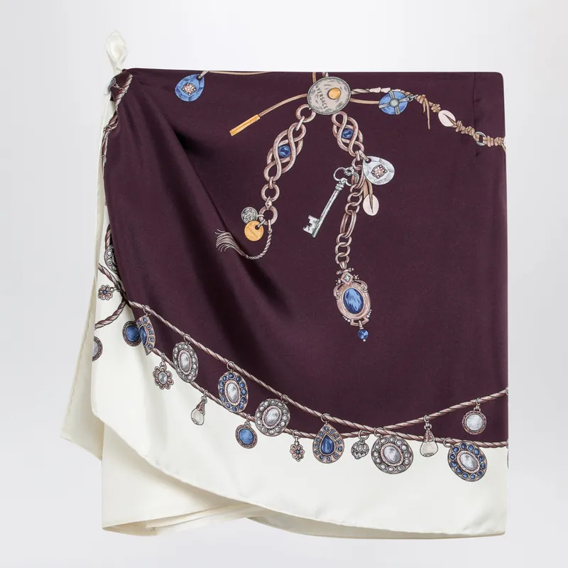 Stolen Jewels Printed Silk Twill Mini Skirt In Burgundy - Versace