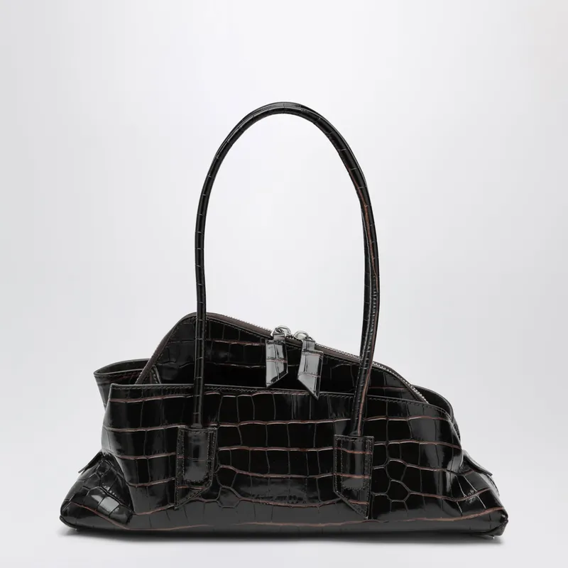 La Passeggiata Small Bag In Coffee Crocodile-Print Leather