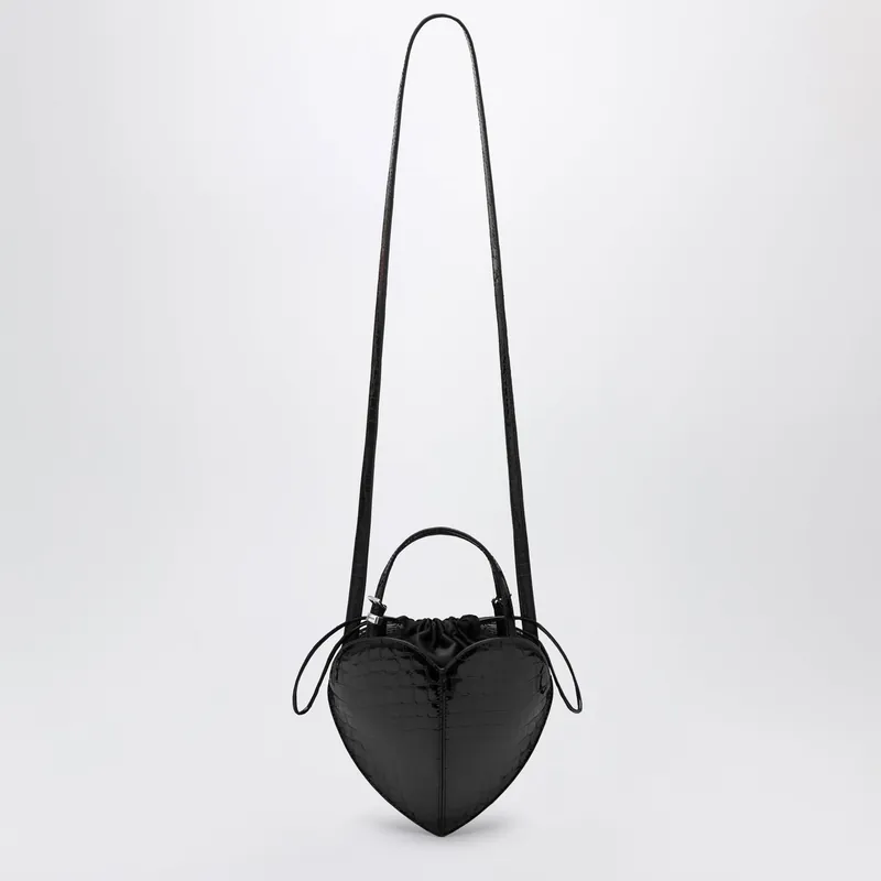 Heart Bag Croco Croc-Effect Patent Leather Bag In Black