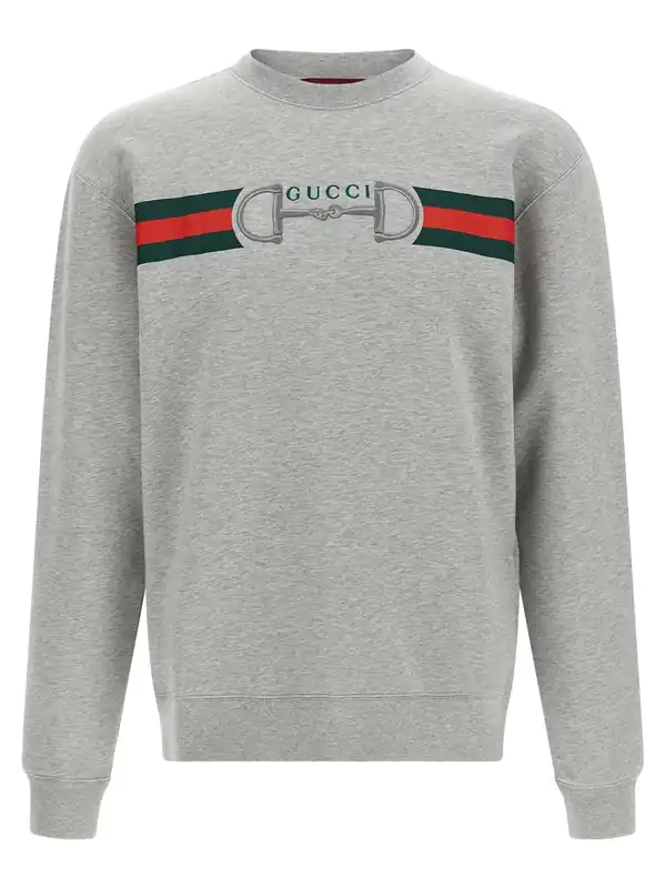 Web Ribbon And Horsebit Sweatshirt Gray - Gucci