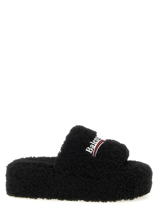 Furry Platform Sandals Black - Balenciaga