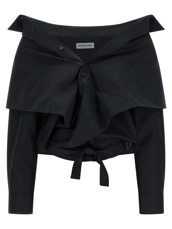 Crop Shirt Off The Shoulder Shirt And Blouse Black - Balenciaga