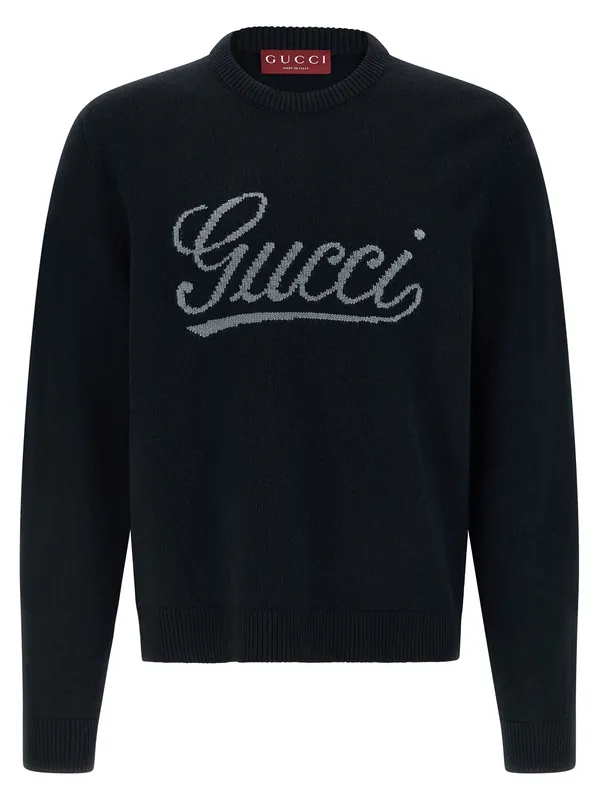 Gucci Logo Intarsia Sweater Sweaters And Cardigans Blue