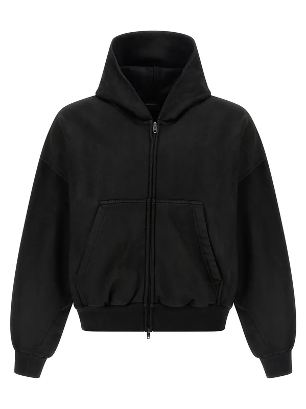Cropped Hoodie Sweatshirt Black - Balenciaga