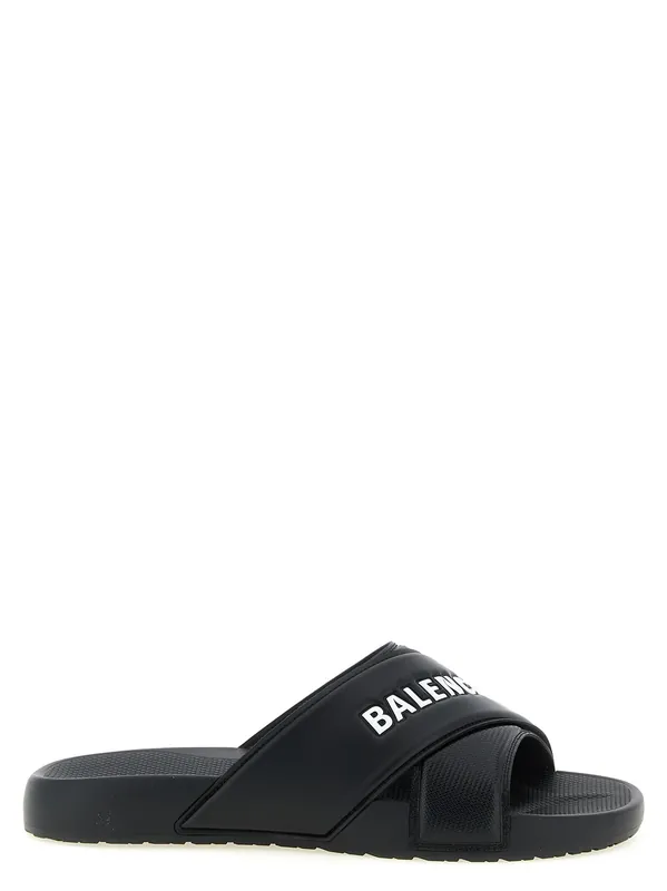 Sporty Pool Sandals White/Black - Balenciaga