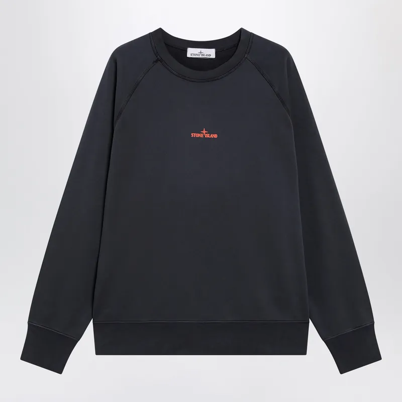 Navy Blue Cotton Sweatshirt With Logo Prints - Stone Island