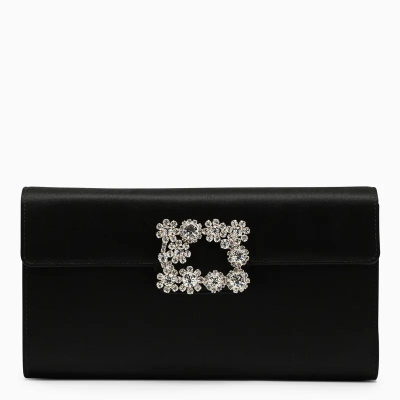 Black Satin Clutch Bag With Buckle - Roger Vivier