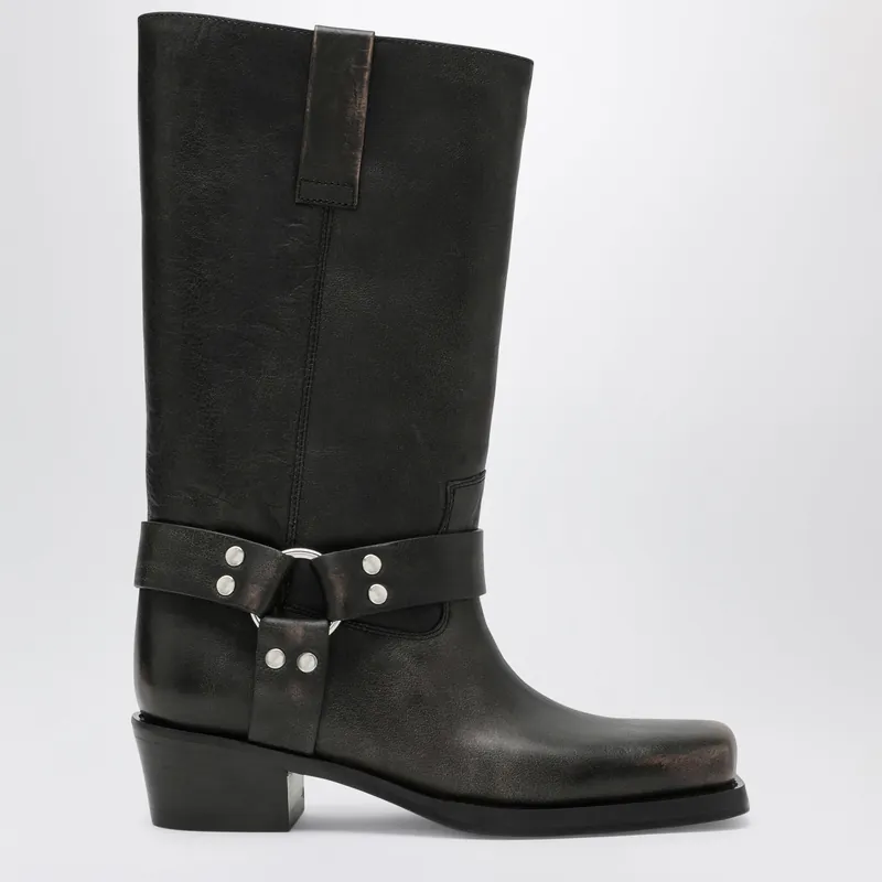 Black Roxy Boot In Brushed Leather - Paris Texas