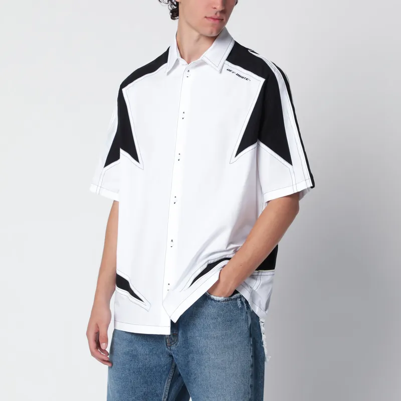 Off-White White/Black Race Logo Star Bowling Shirt