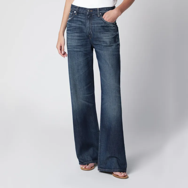 Haikure Korea Jeans In Washed Dark Blue Denim