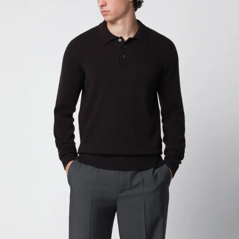 Brown Wool Polo Sweater - Drumohr