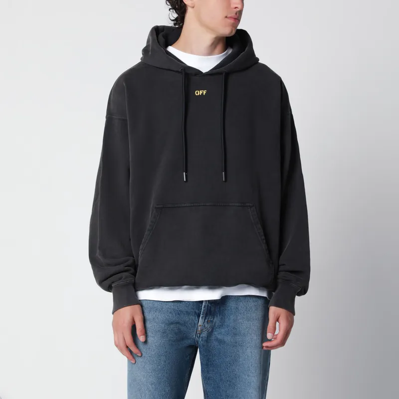Washed Black Hoodie With Off Logo - Off-White