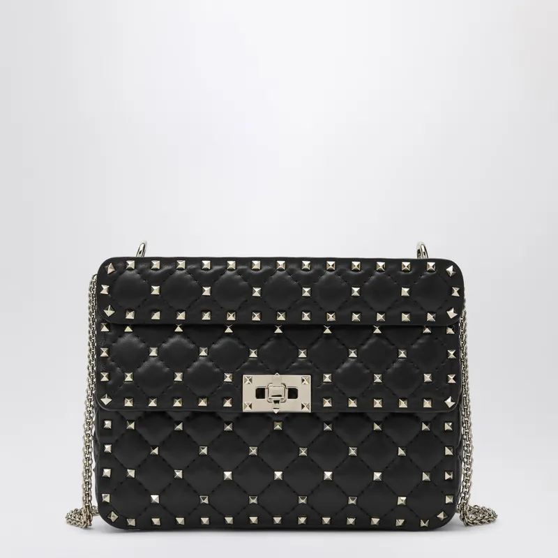 Medium Rockstud Spike Bag In Black Nappa Leather - Valentino Garavani