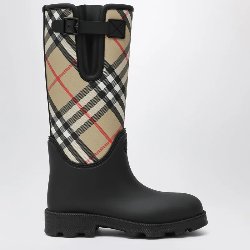 Tall Black Marsh Stamp Rubber Boots - Burberry