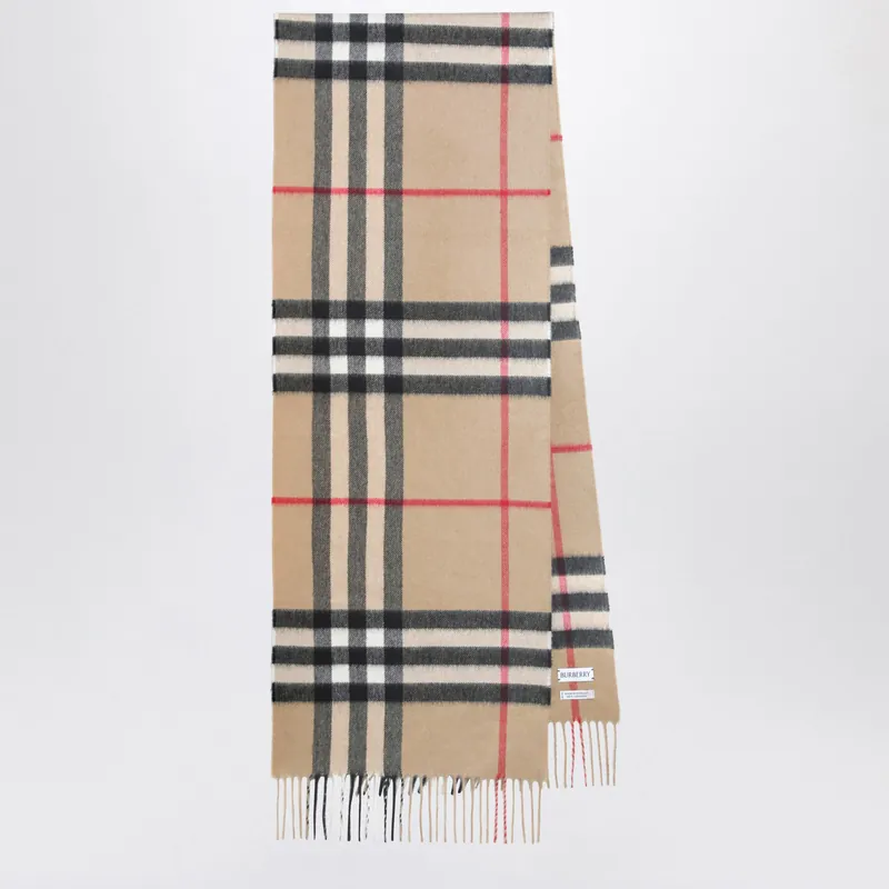 Cashmere Scarf With Check Motif - Burberry