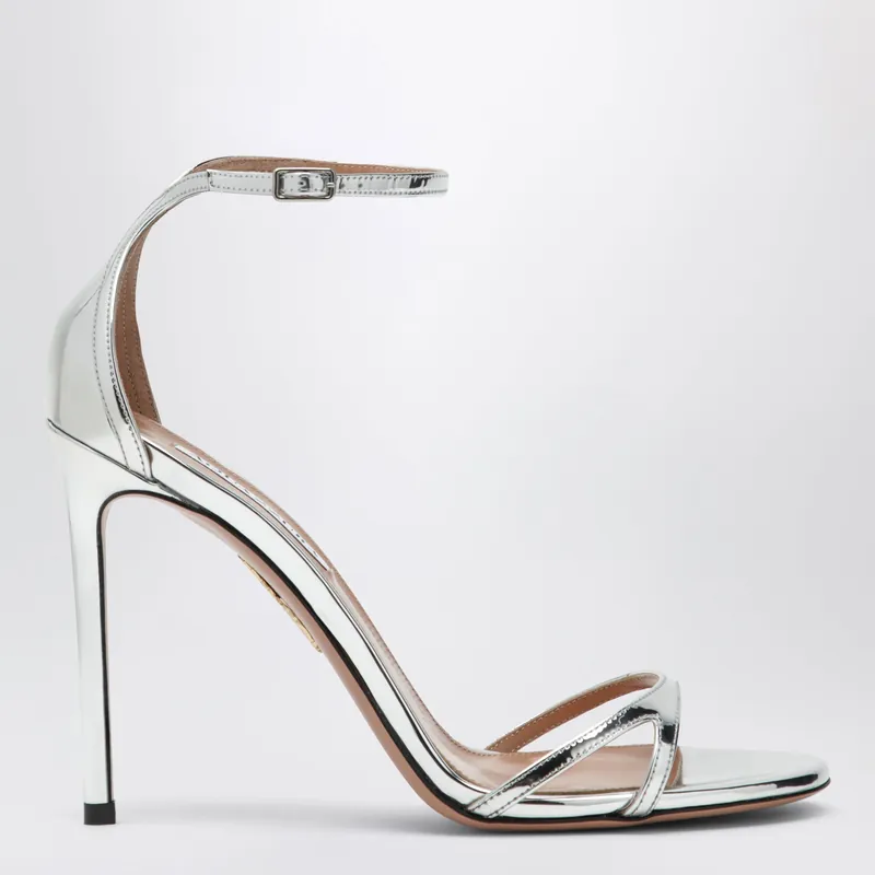 Nuda 85 Sandals In Silver Metallic Leather - Aquazzura