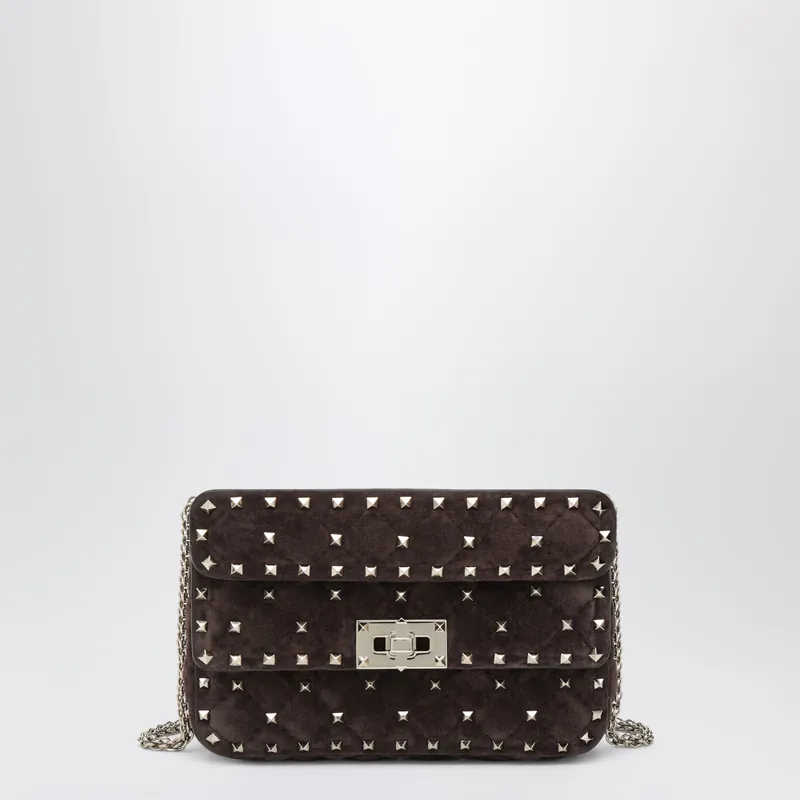 Rockstud Spike Bag In Brown Suede - Valentino Garavani