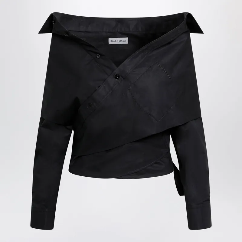 Off-Shoulder Wrap Shirt In Black