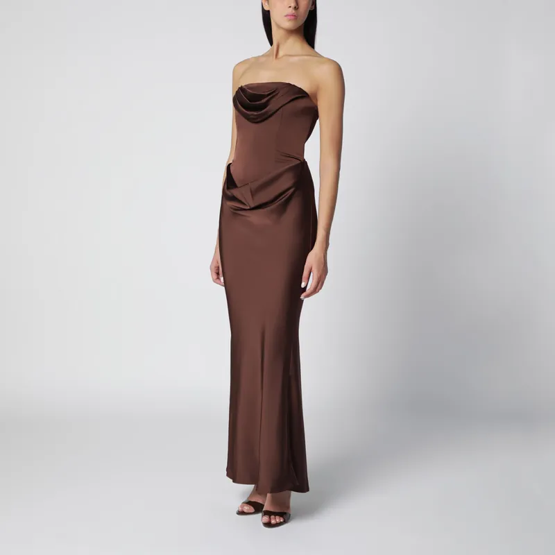 Strapless Maxi Dress With Brown Bodice - Rotate