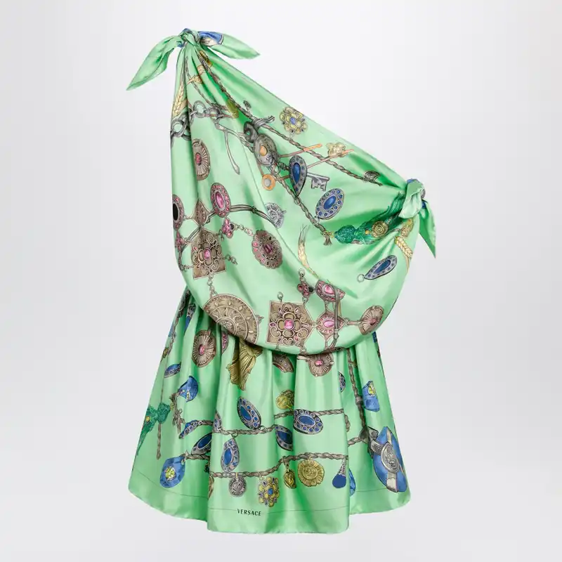 Green Printed Silk Twill Mini Dress - Versace