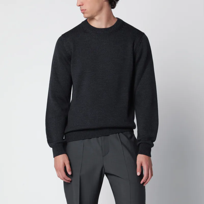 Anthracite Grey Wool Crew-Neck Sweater