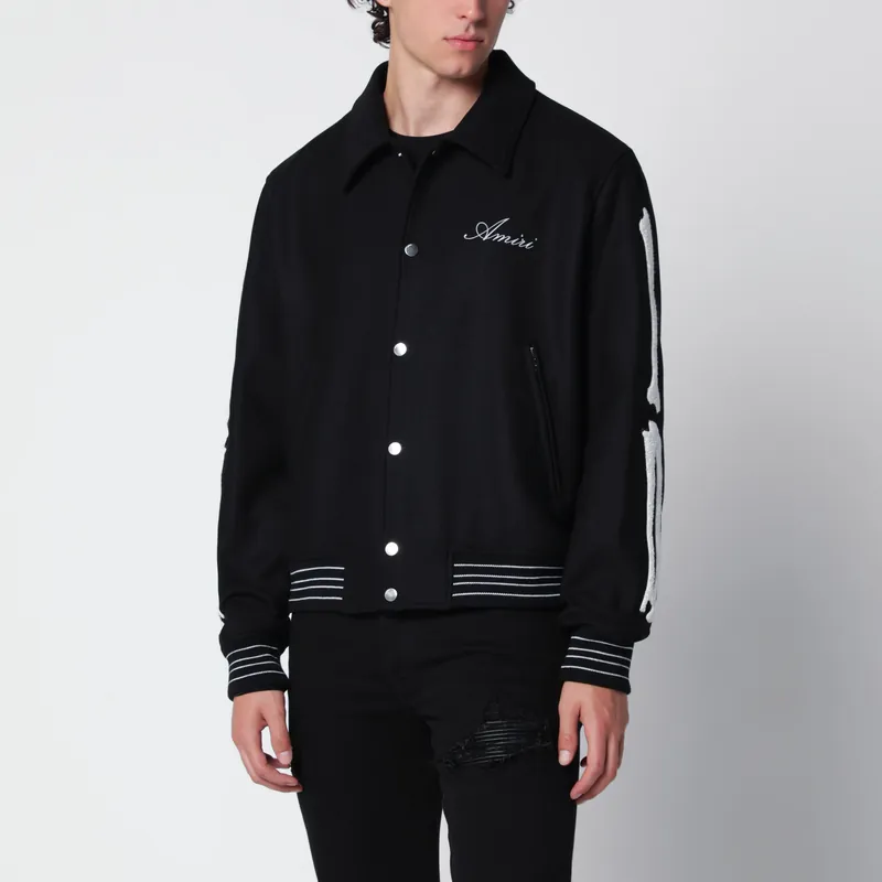 Black Wool Blend Jacket With Logo - Amiri