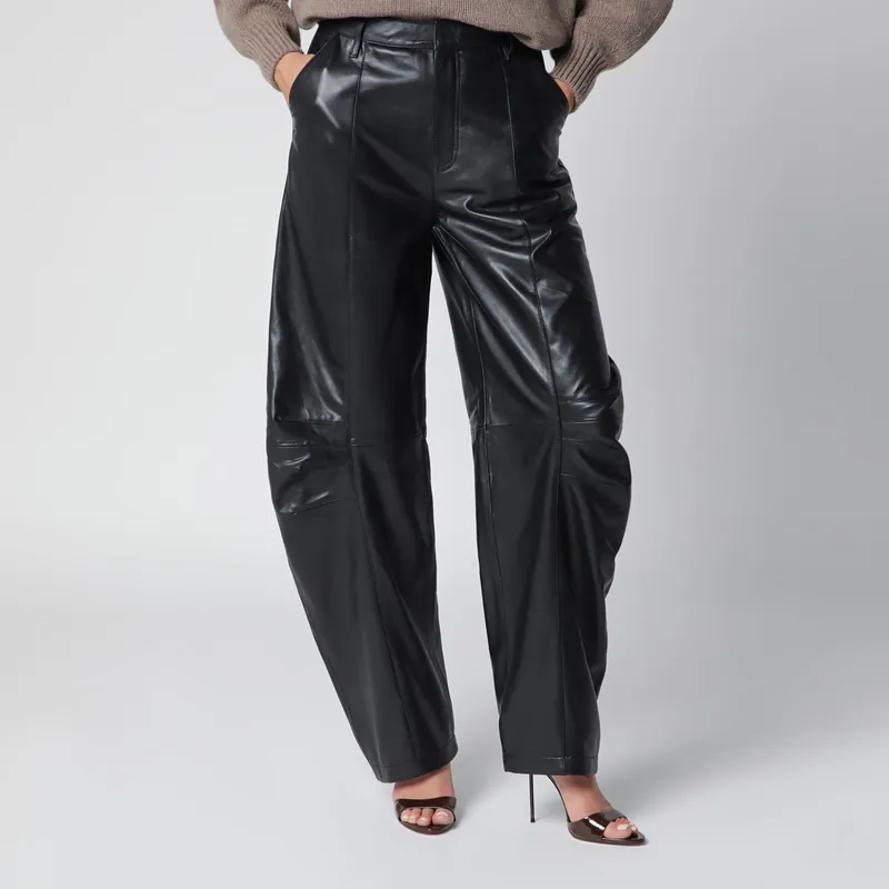 Black Lamb Leather Cargo Trousers - Rotate