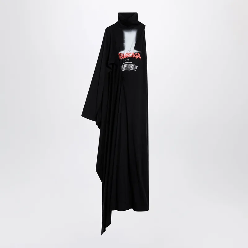 The Door Draped Maxi Cotton Jersey Dress In Black - Balenciaga