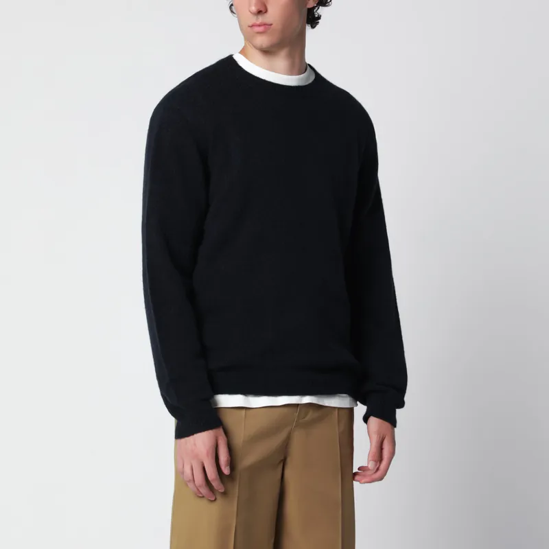 Navy Blue Wool-Blend Sweater
