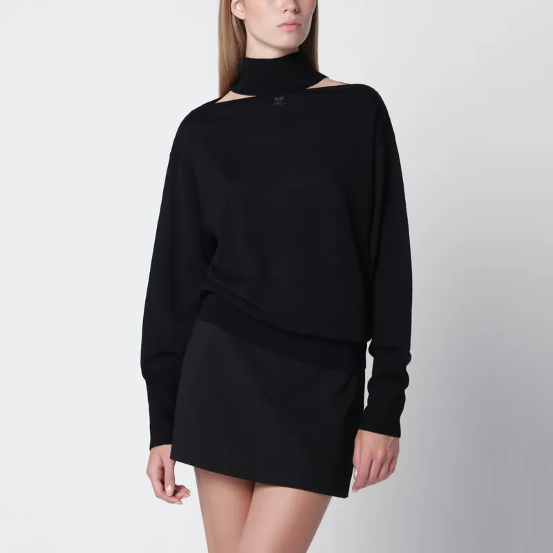 Black Merino Wool Turtleneck Sweater - Courrèges