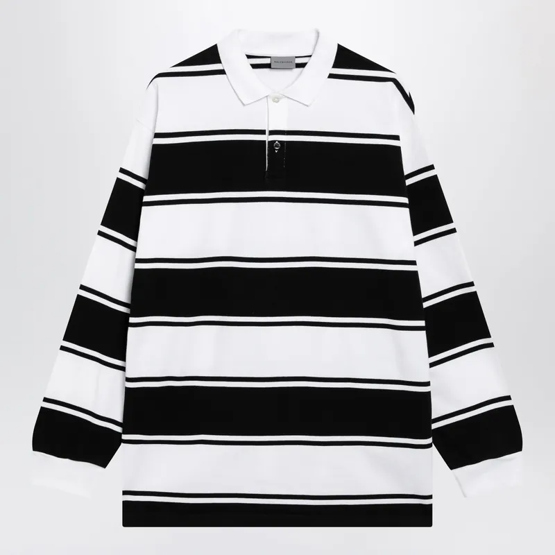 Black/White Striped Cotton Polo Shirt - Balenciaga