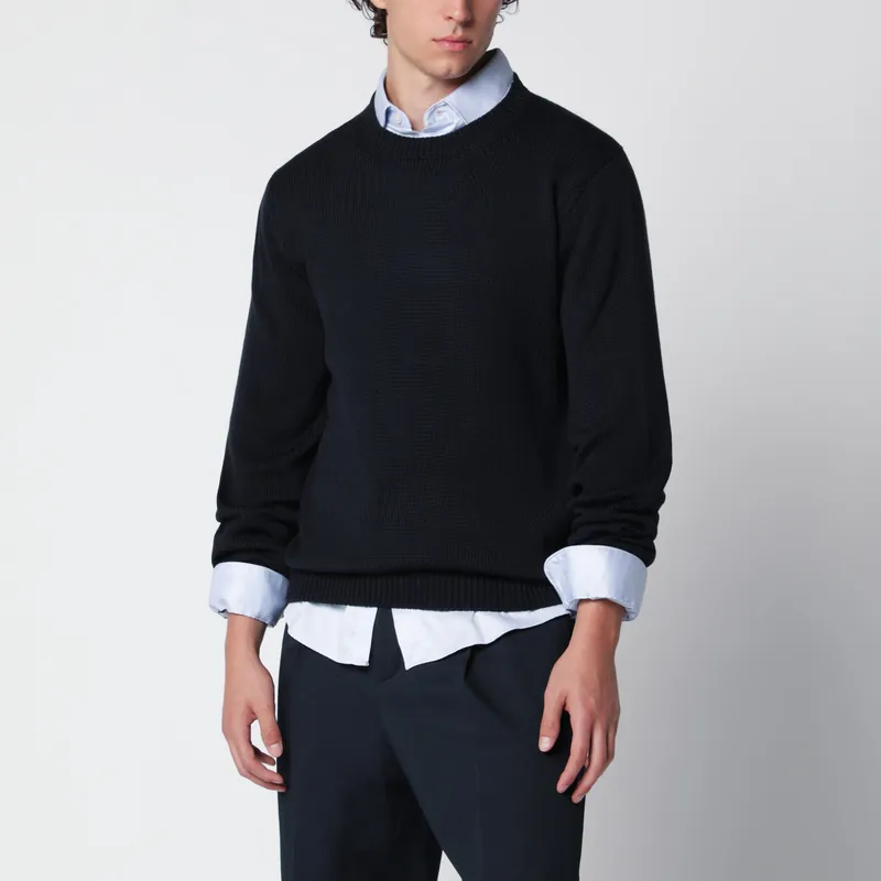 Navy Blue Wool Crew-Neck Sweater