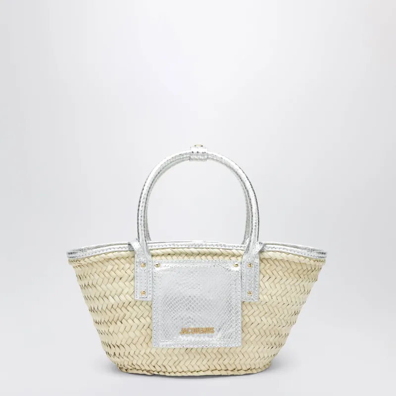 Small Soli Basket Bag In Natural/Silver Raffia - Jacquemus